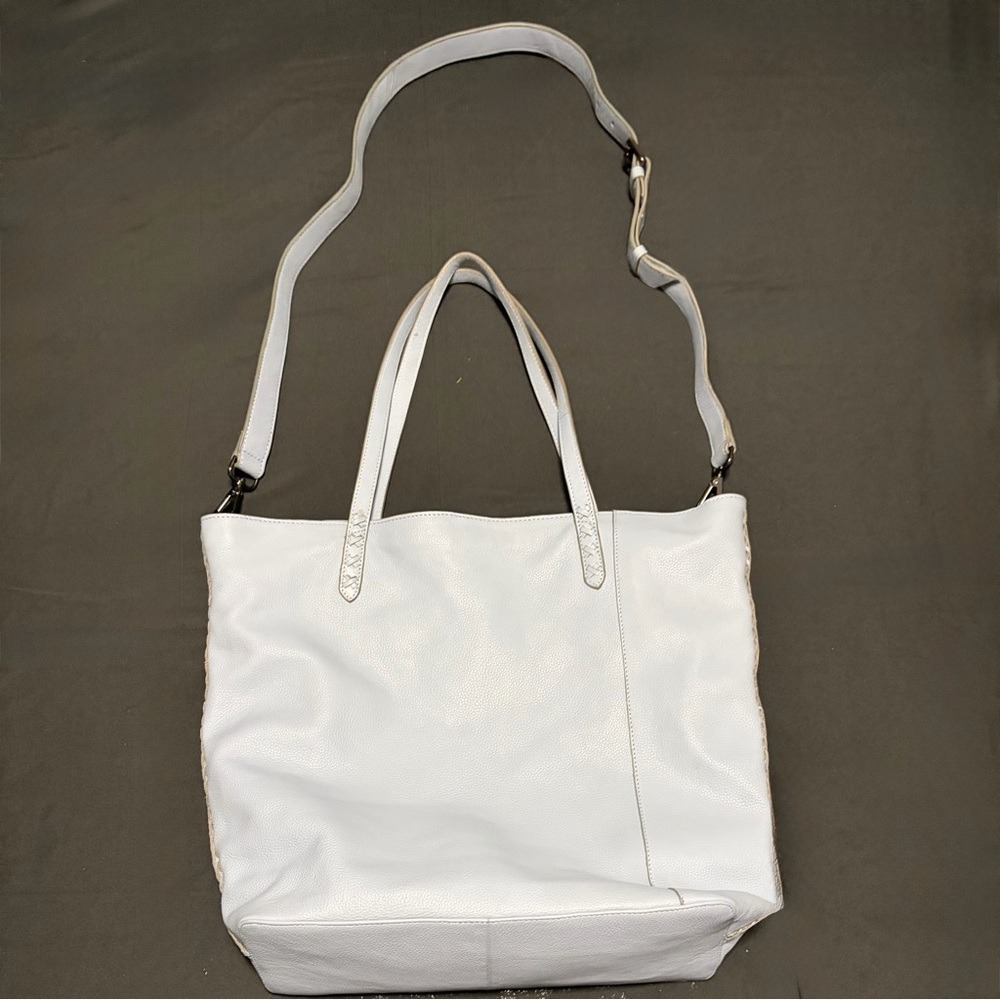 Tabitha Webb Large Genuine Leather Light Blue Tote Shoulder Crossbody Bag Boho